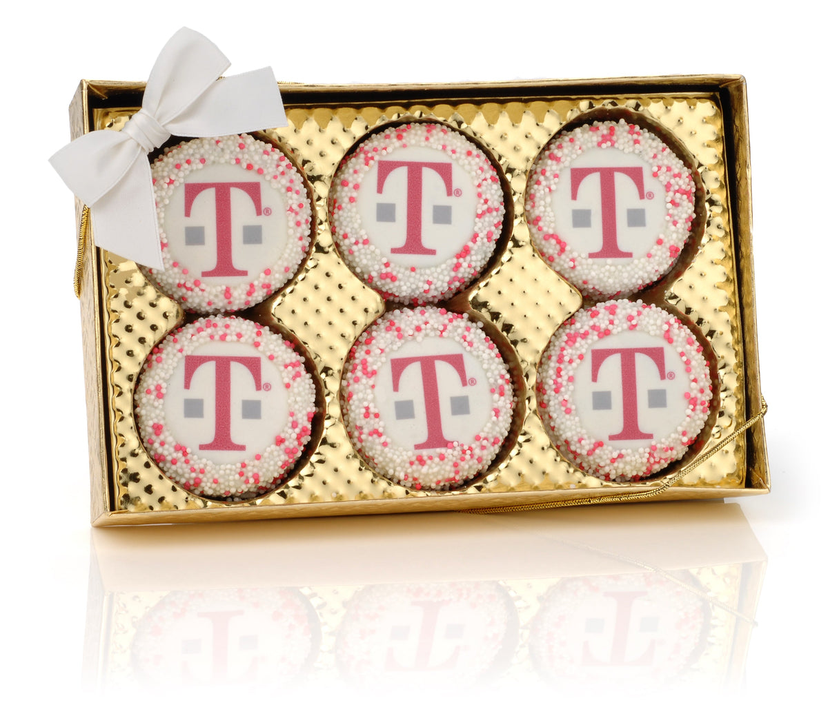 Corporate Logo Hand Dipped & Decorated Sandwich Cookie-Gold Windiow Box of 6