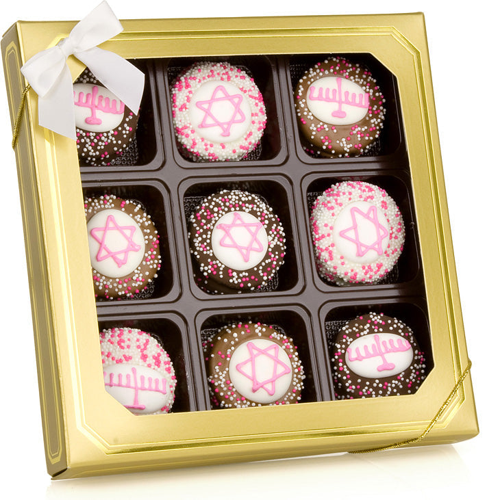Hanukkah Pink Hand Dipped & Decorated Sandwich Cookie- Gift Box