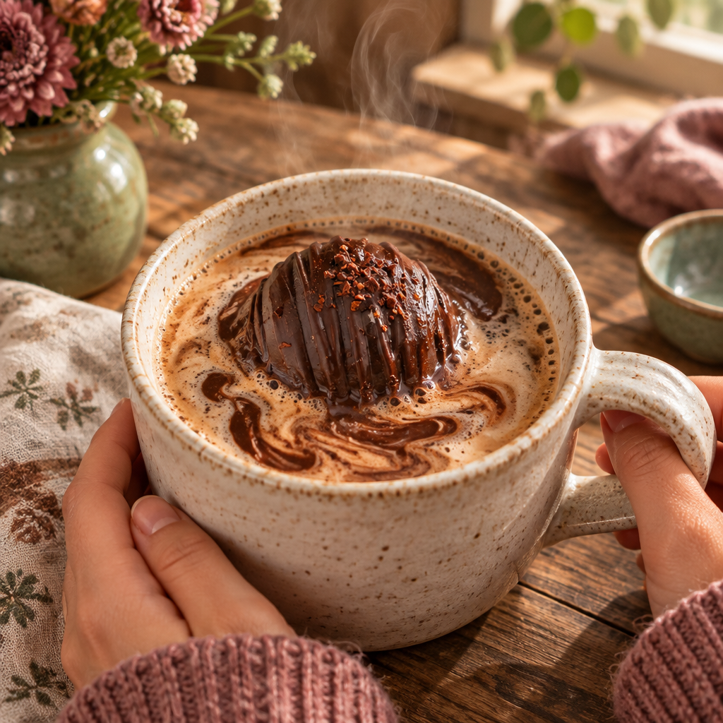 Mexican cappuccino bomb melting in a mug