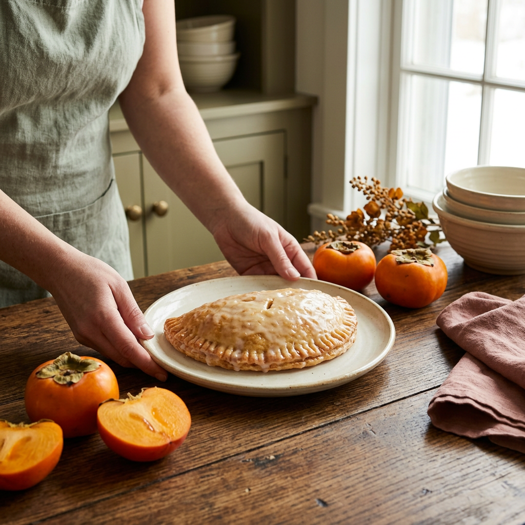 Persimmon fried pie in a country kitchen