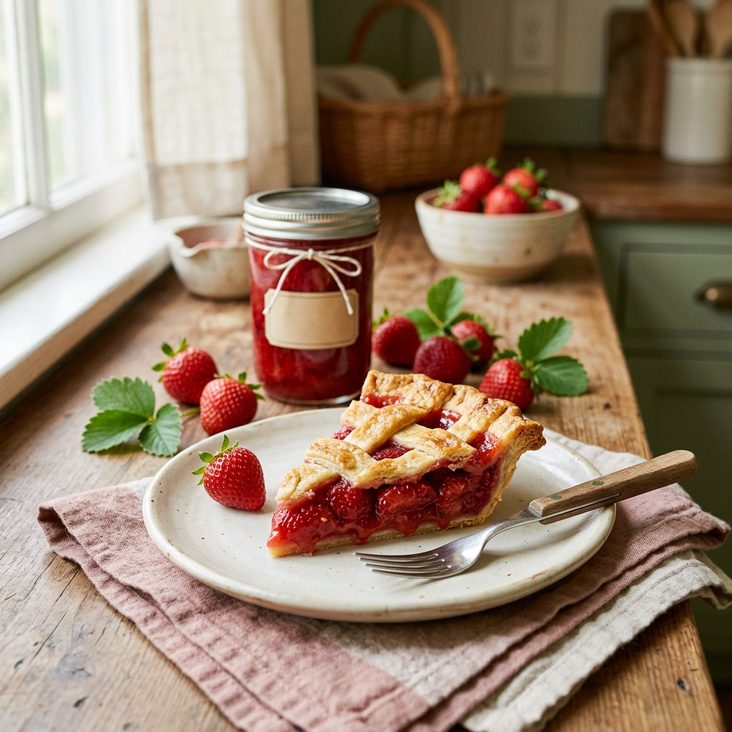 Strawberry filling serving suggestion, pie slice