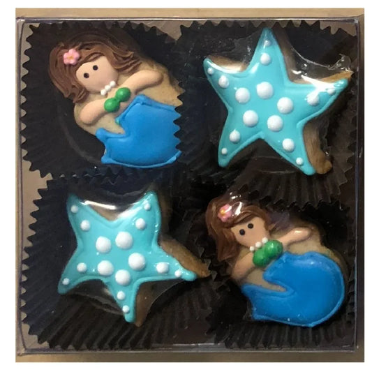 Mini Mermaid Iced Sugar Cookies -Clear Gift Box of 4
