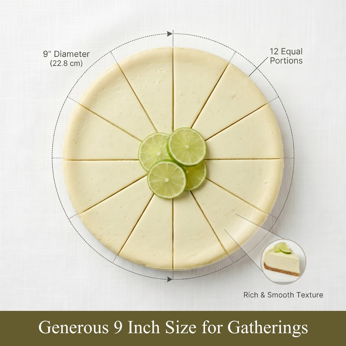 Andy Anand Key Lime Cheesecake, 9-Inch, 2 lb – Creamy Citrus Dessert, Real California Cream Cheese, Fresh Eggs, Birthday & Celebration Gift