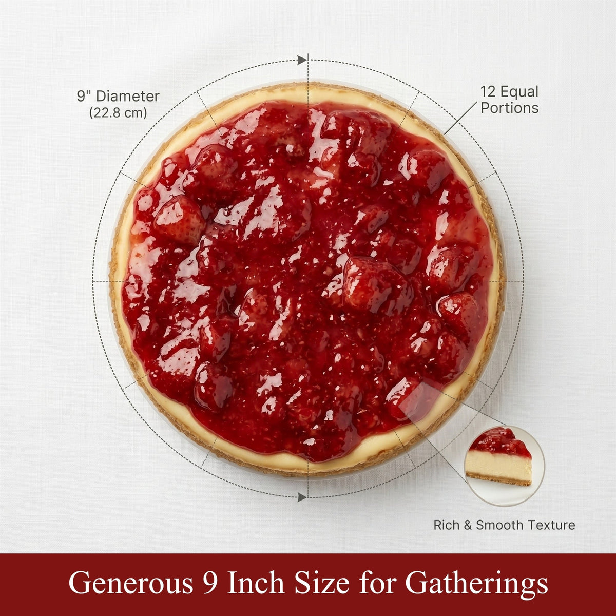 Andy Anand Fresh Strawberry Cheesecake, 9-Inch, 3.4 lb – Handcrafted with Real California Cream Cheese, No Preservatives, Birthday Gift Box