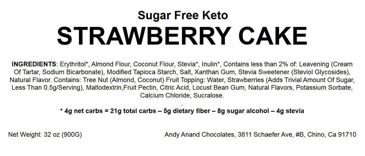 Andy Anand Sugar-Free Keto Chocolate Strawberry Layer Cake, 9-Inch, 2 lb – Diabetic-Friendly, Low-Carb, Birthday & Celebration Gift Box