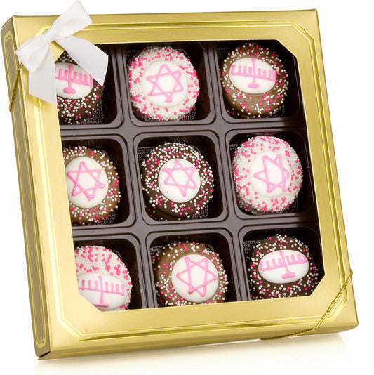 Hanukkah Pink Hand Dipped & Decorated Sandwich Cookie- Gift Box