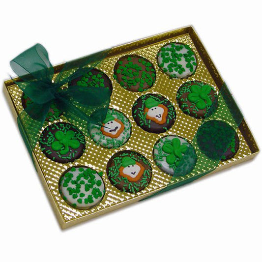 Saint Patrick's Day Decorated Sandwich Cookie-Gold Windiow Box of 12