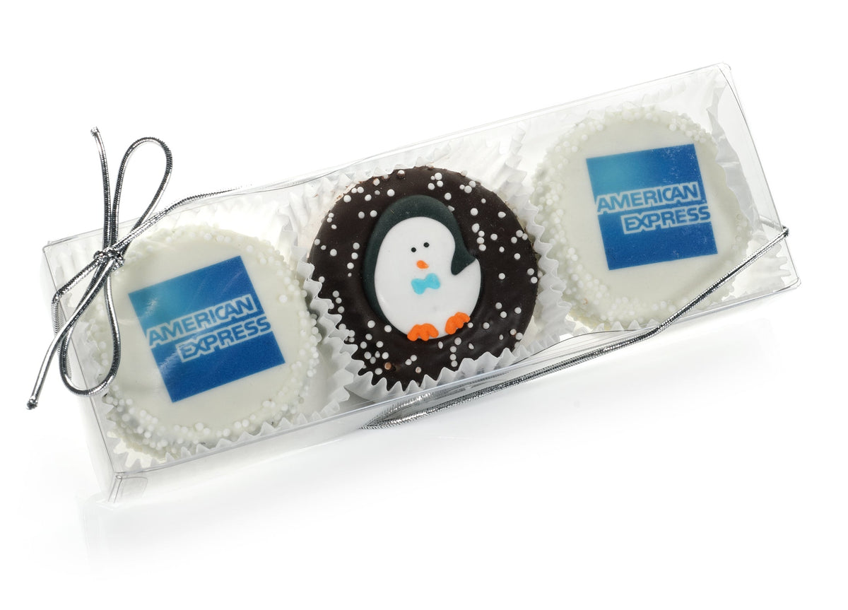 Logo Hand Dipped & Decorated Sandwich Cookie with Royal Icing Decor -Clear Box of 3