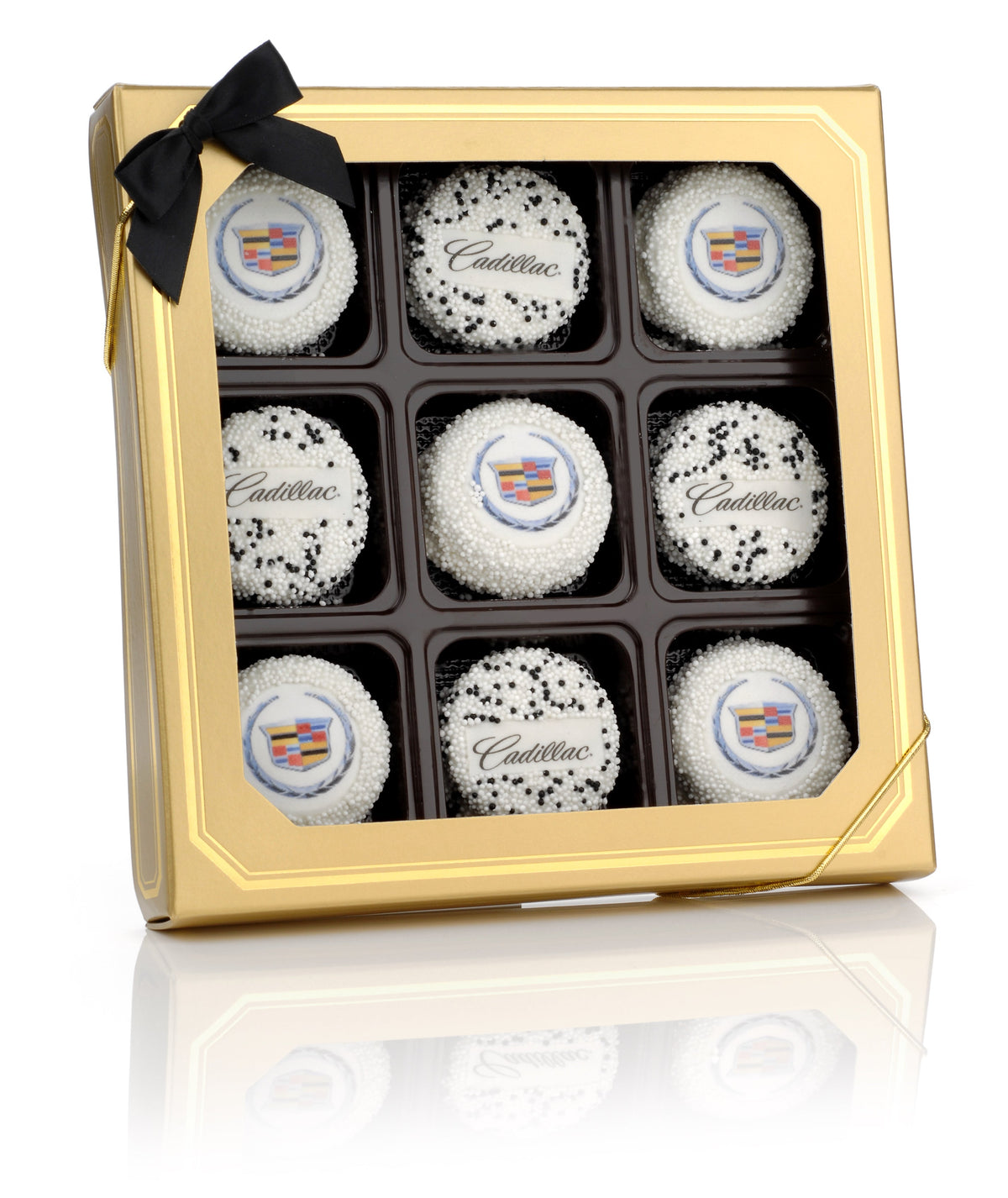Gold Window Box of 9 Logo/Photo Sandwich Cookies