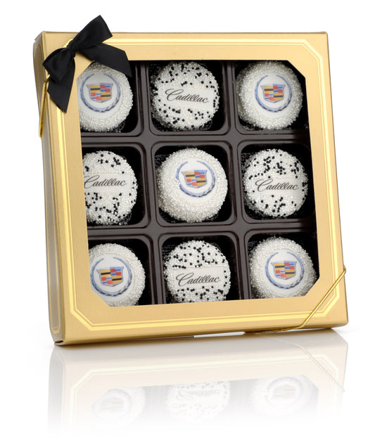 Gold Window Box of 9 Logo/Photo Sandwich Cookies
