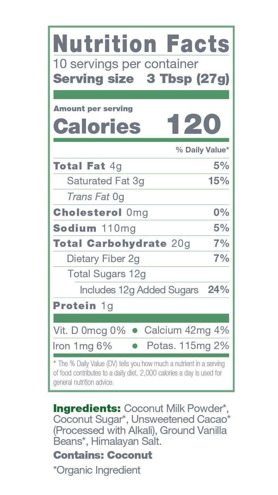 Instant Dairy Free Coconut Hot Cocoa Mix  |  10 Serving Pouch | Gluten Free, Vegan and Organic