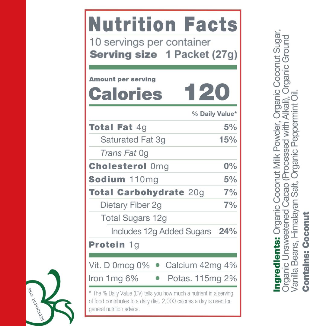 Instant Dairy Free Peppermint Hot Cocoa Mix  | Single Serving 10 Pack |Gluten Free, Vegan and Organic