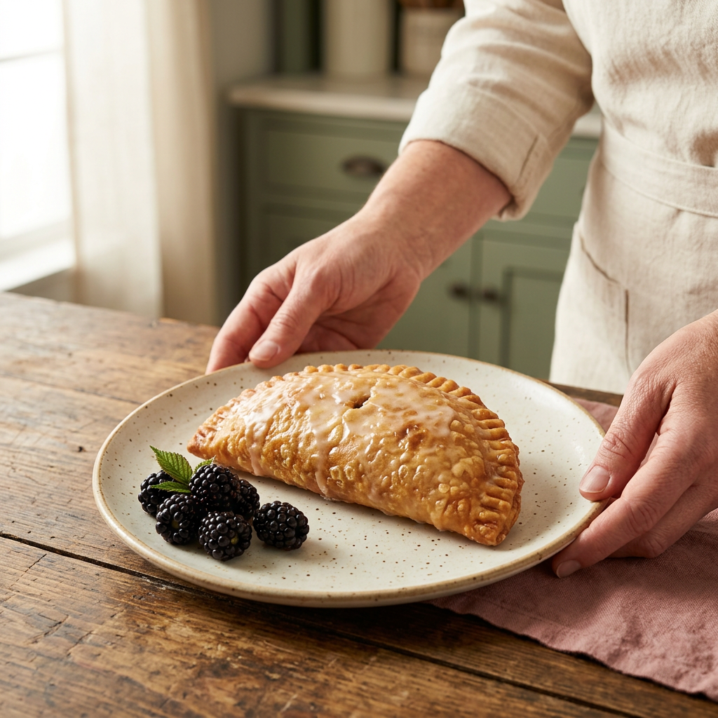 Blackberry fried pie in a country kitchen