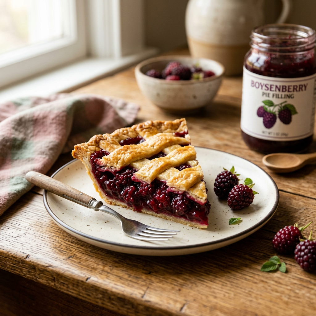 Boysenberry filling serving suggestion, pie slice