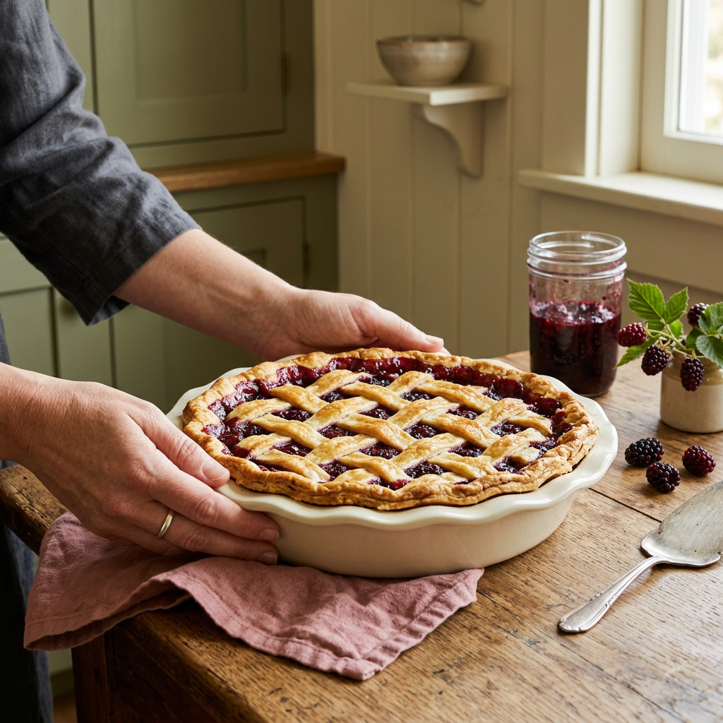 Boysenberry filling serving suggestion, whole pie