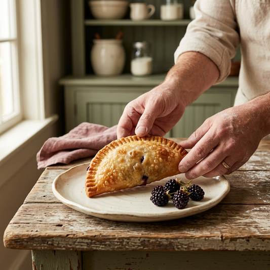 Boysenberry fried pie in a country kitchen