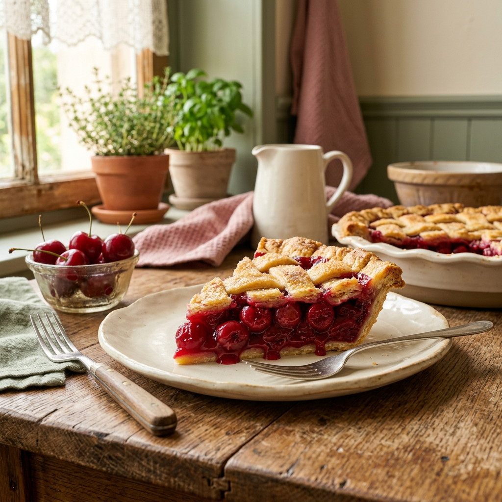 Cherry filling serving suggestion, pie slice