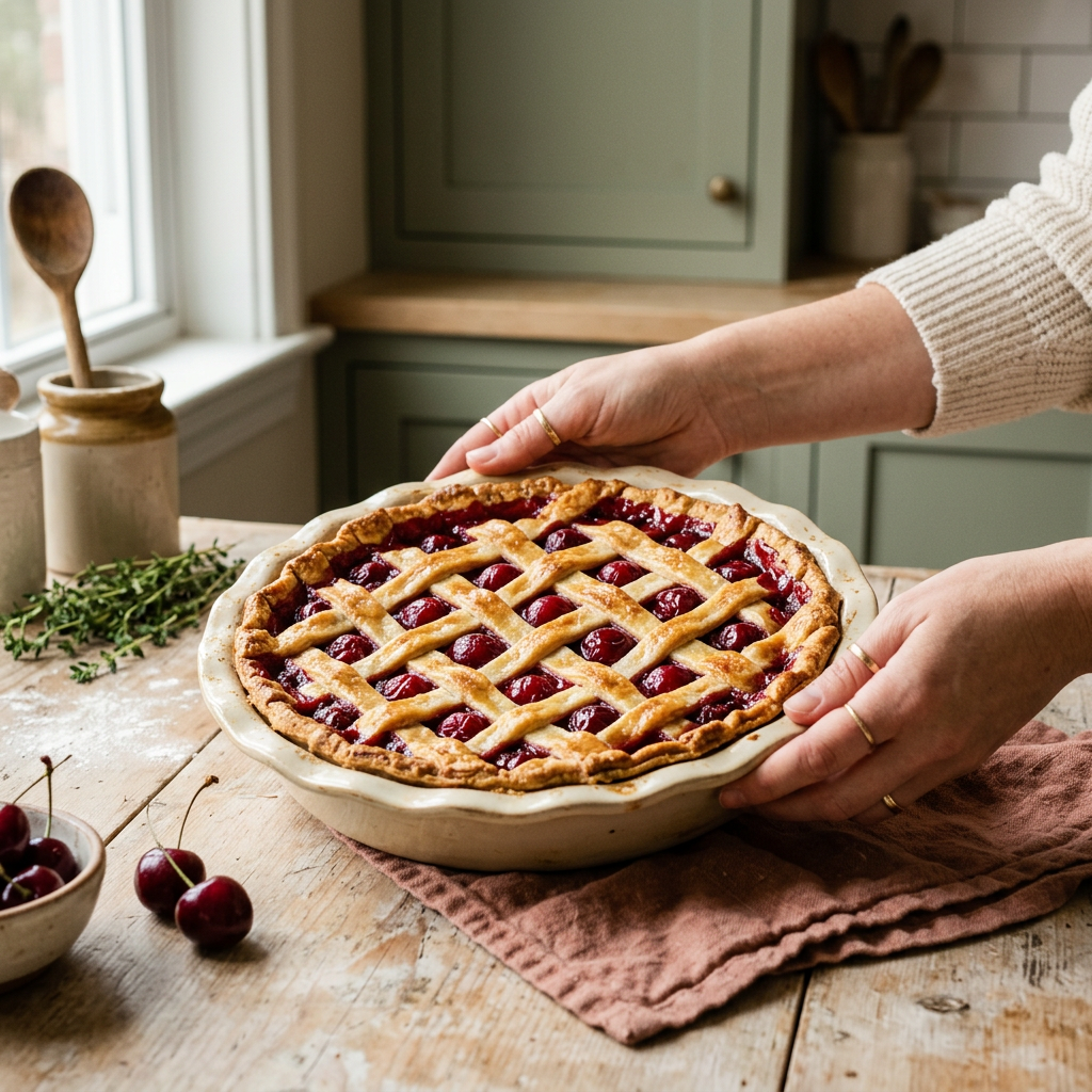 Cherry filling serving suggestion, whole pie