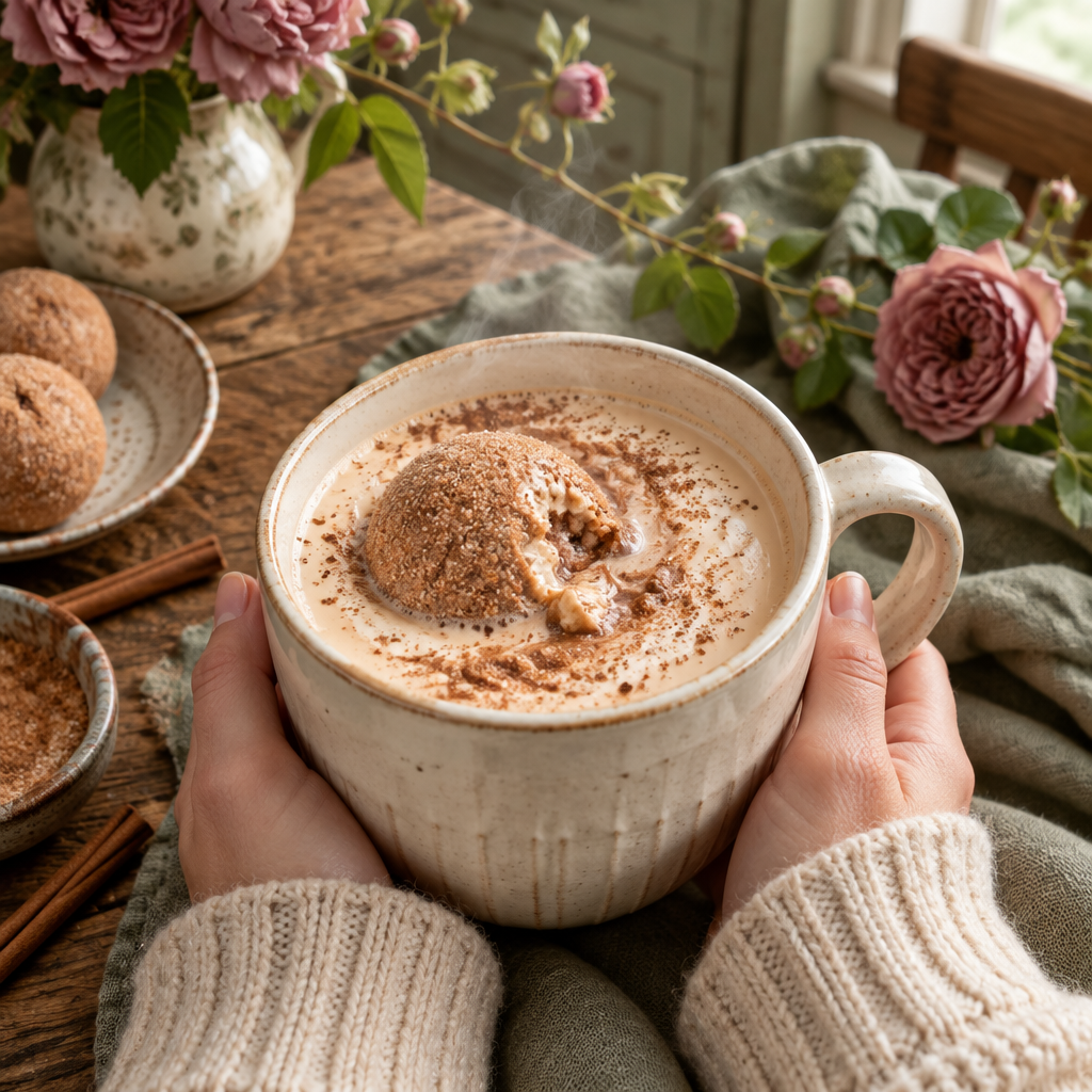 White chocolate with cinnamon snickadoodle. Cocoa bomb