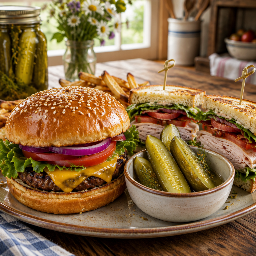 Homestyle sweet dill pickles in glass jar, homegrown and canned vegetables by Rose Cottage Creations, fresh and flavorful.