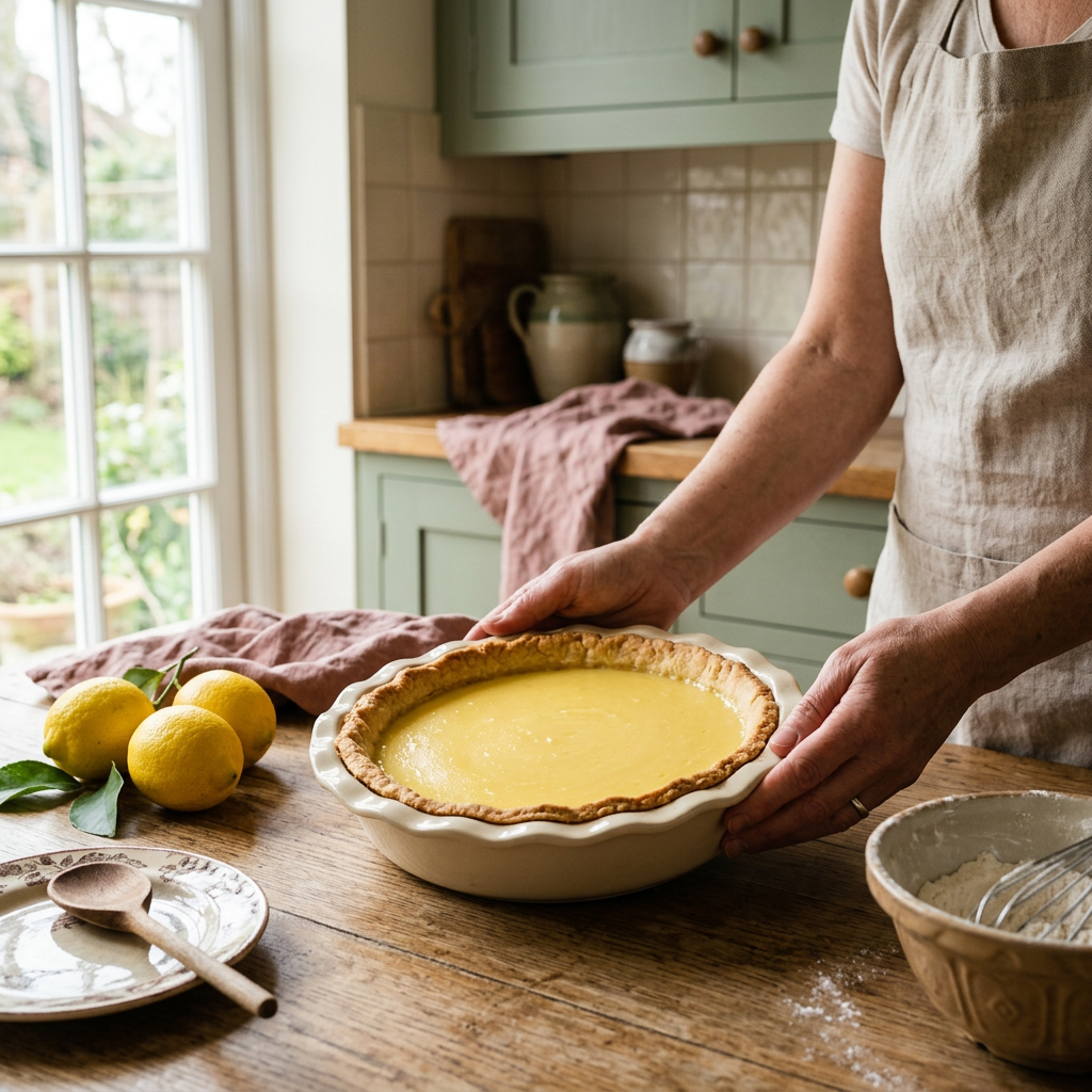 Lemon filling serving suggestion, whole pie