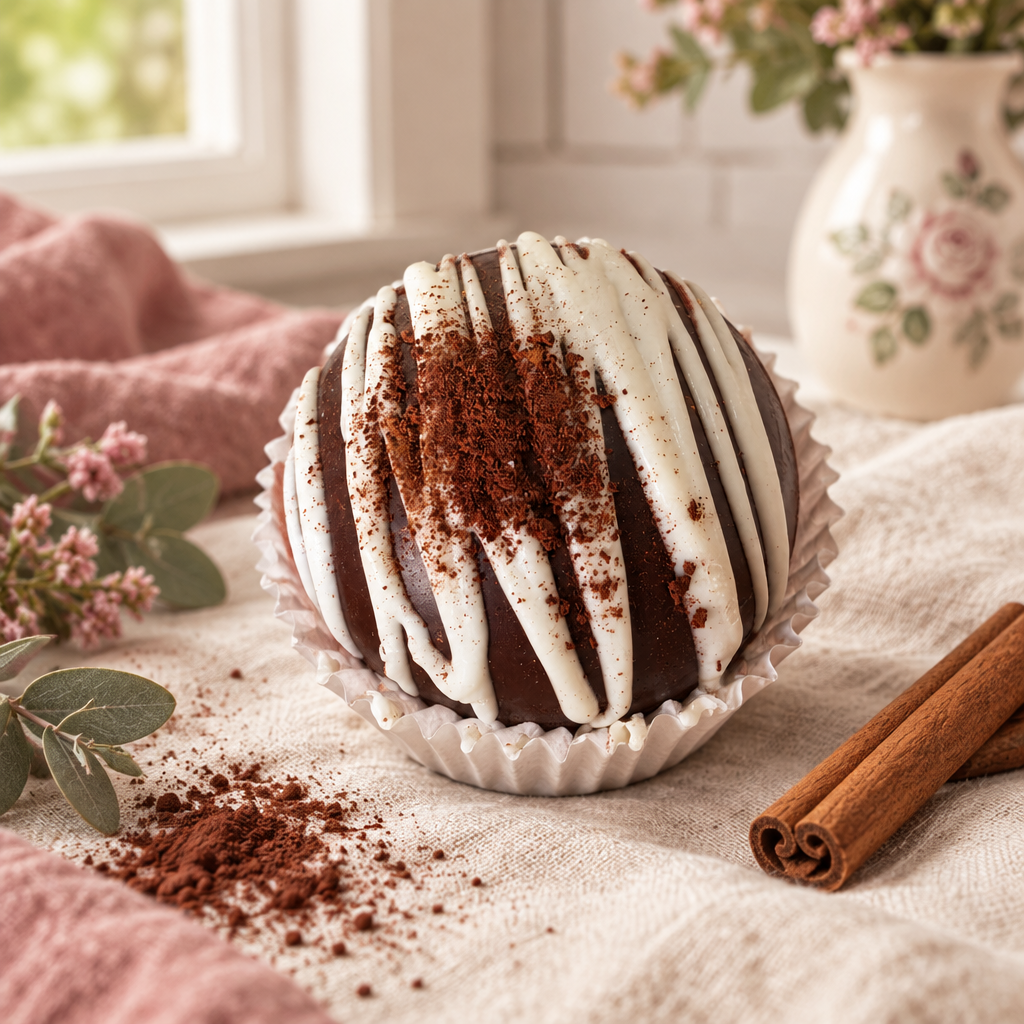 Mexican hot cocoa bomb with rose and cinnamon