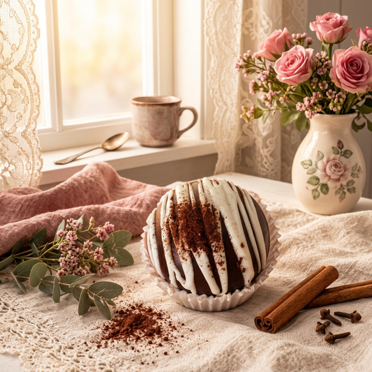 Mexican hot cocoa bomb with rose and cinnamon