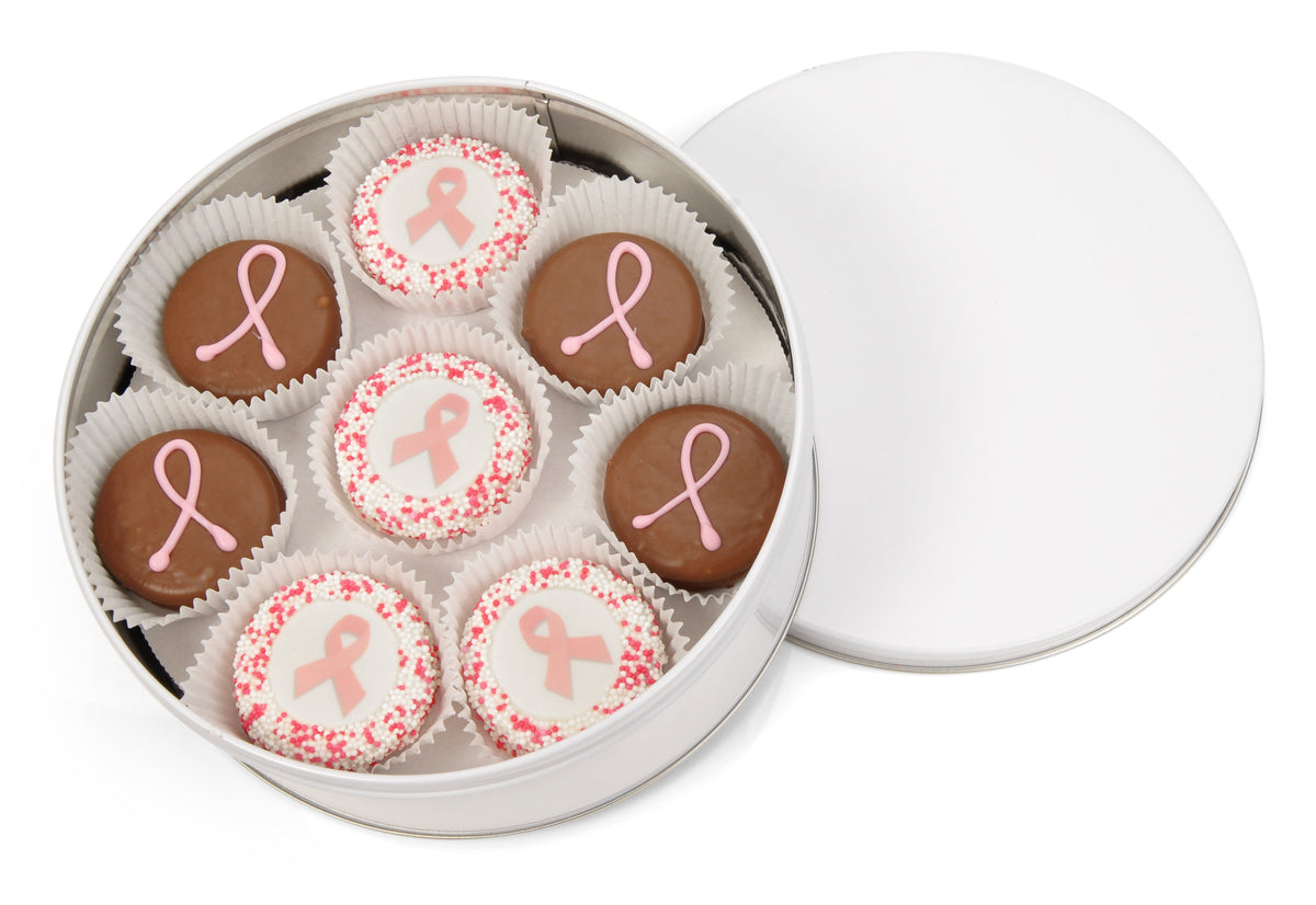 Pink Ribbon Hand Dipped & Decorated Sandwich Cookie- Tin of 16