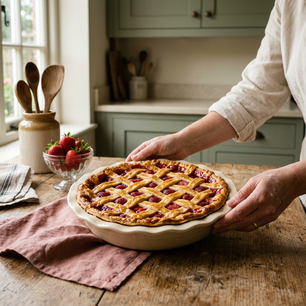 Strawberry filling serving suggestion, whole pie