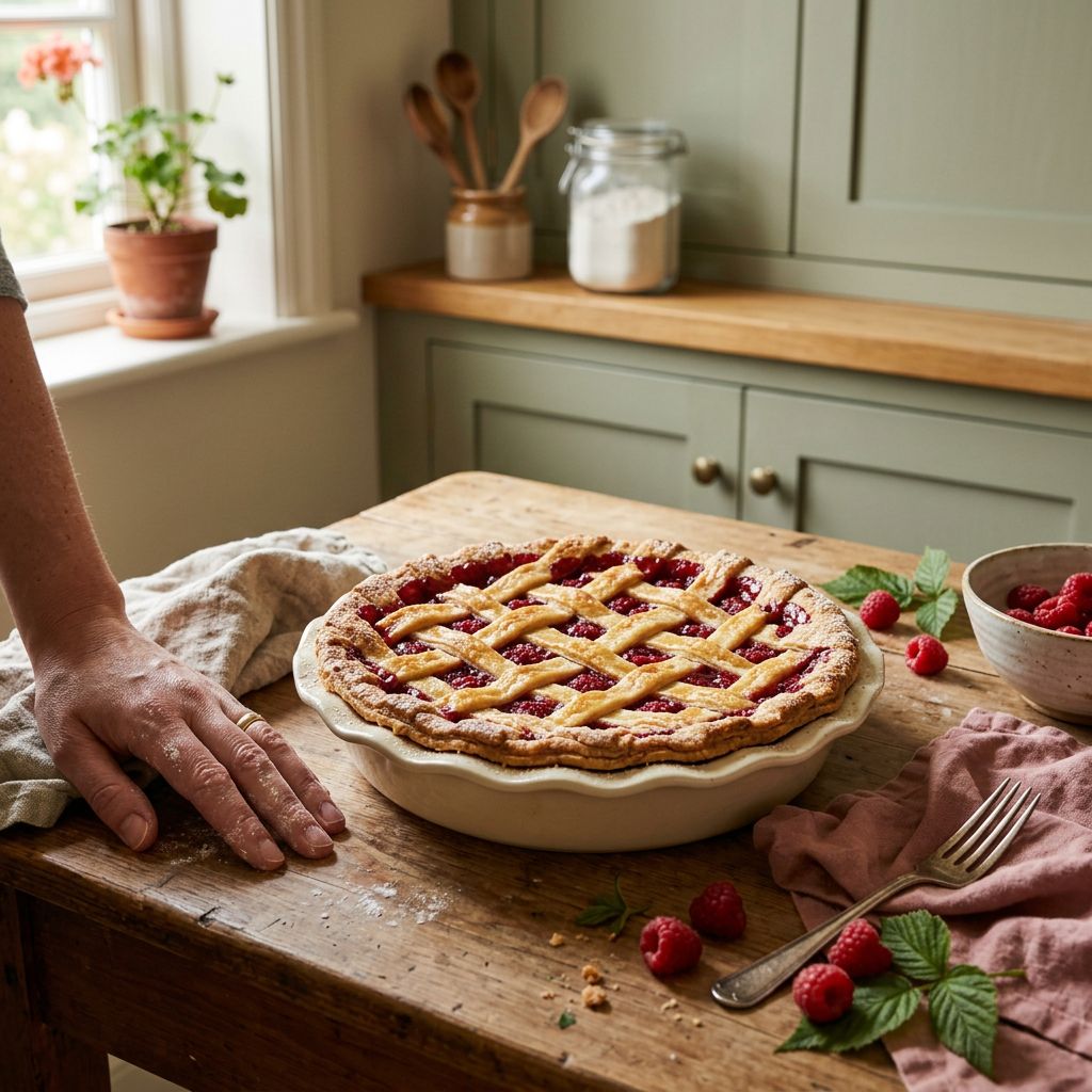Whole raspberry pie